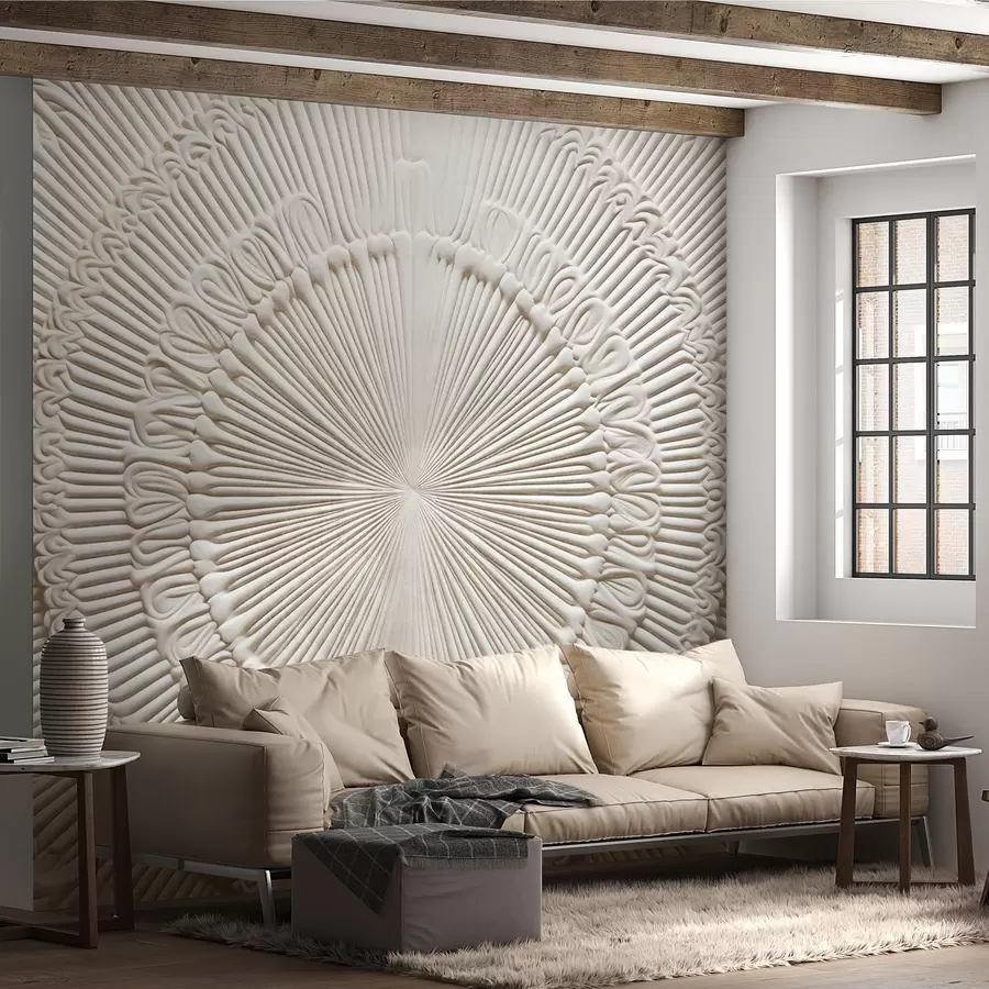 wall murals Апстрактни текстурирани кружни отисак са радијалним линијама и декоративним елементима, симетрични дизајн, рељефна текстура w09154