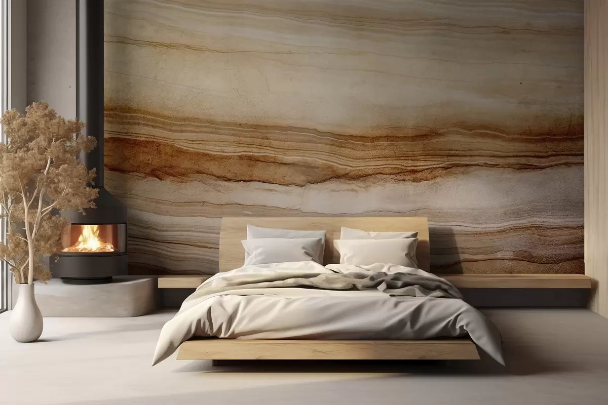 wall murals Имитација текстуре дрвета са хоризонталним линијама, беж и тамносмеђа боја, природни принт, земљани меки тонови w09156