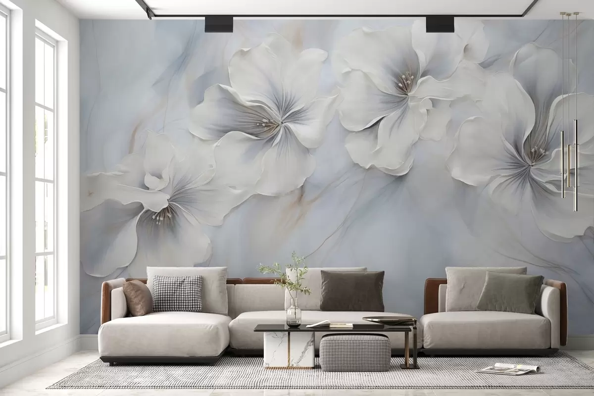 wall murals Уљано сликарство цвећа на плавој позадини w04047