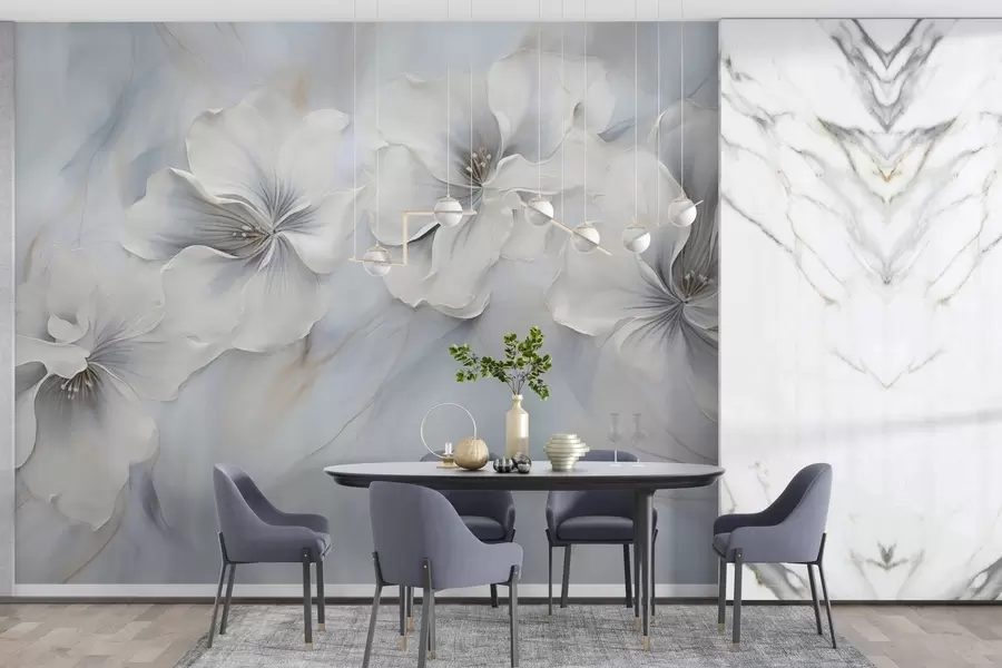 wall murals Уљано сликарство цвећа на плавој позадини w04047