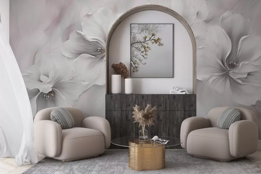 wall murals Уљано сликарство цвећа на ружичастој позадини w04047v1