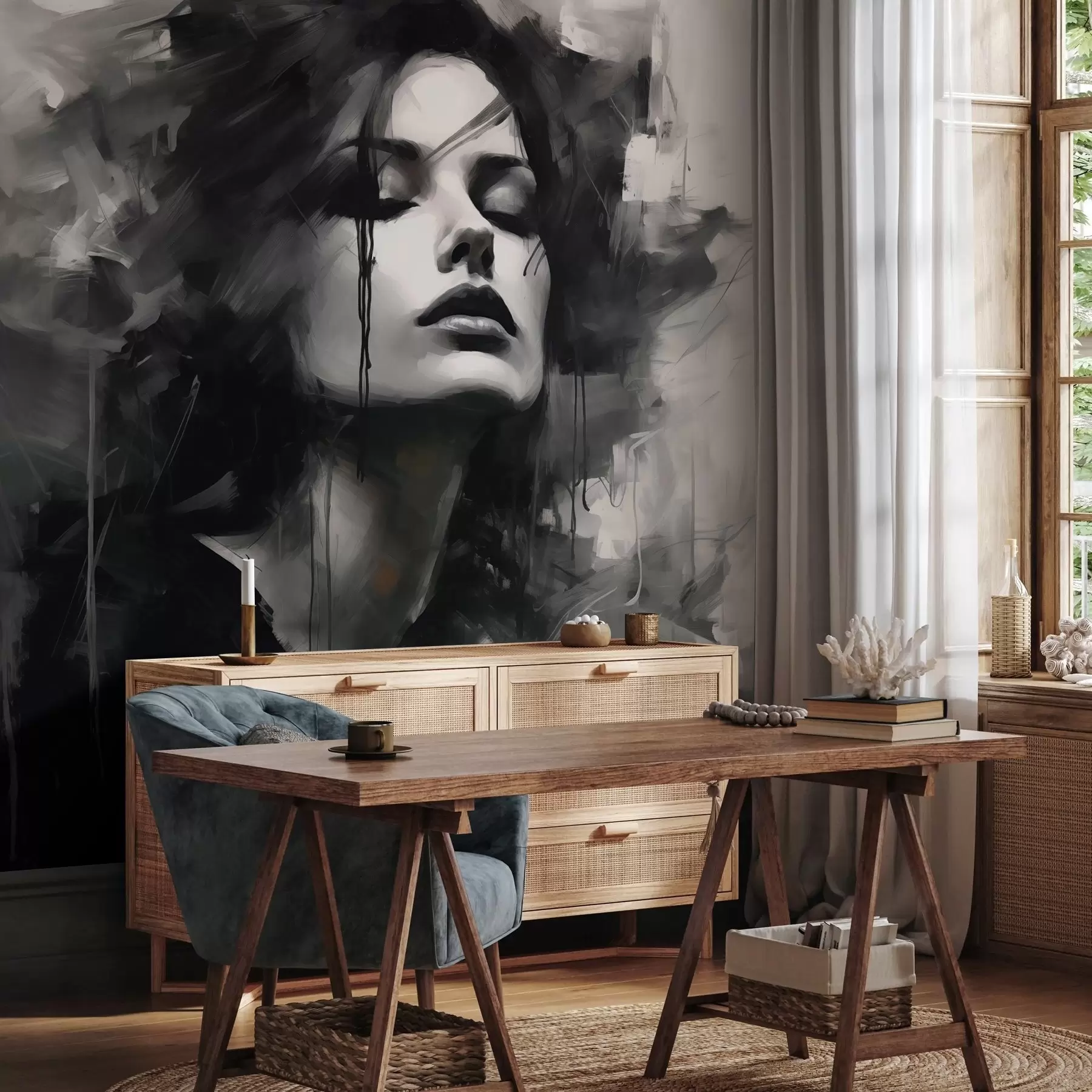 wall murals Портрет жене у сивој и црној одећи w04049