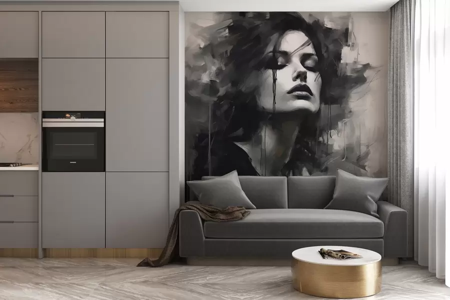 wall murals Портрет жене у сивој и црној одећи w04049