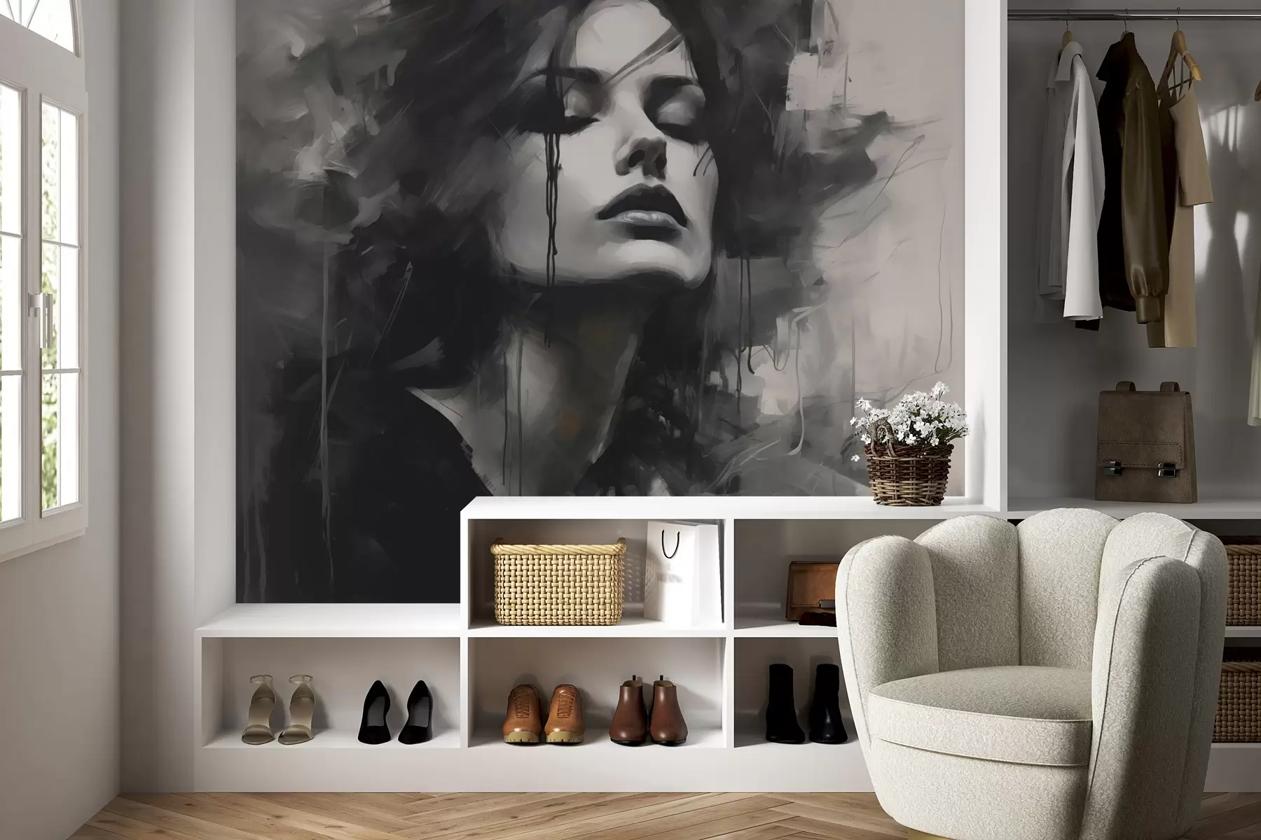 wall murals Портрет жене у сивој и црној одећи w04049