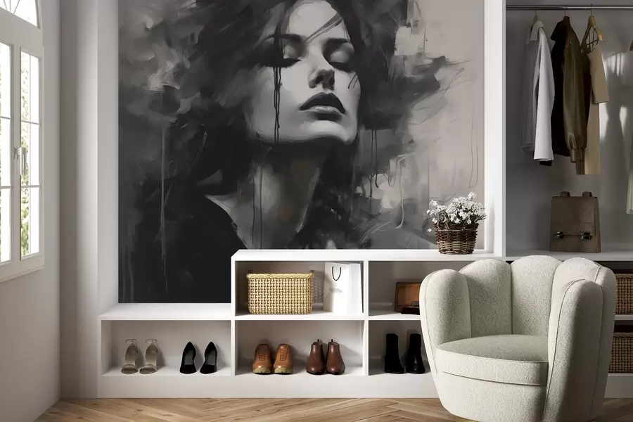 wall murals Портрет жене у сивој и црној одећи w04049