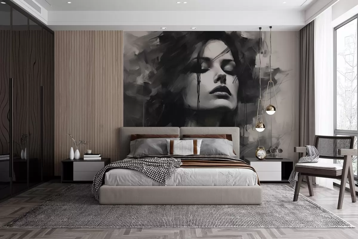 wall murals Портрет жене у сивој и црној одећи w04049