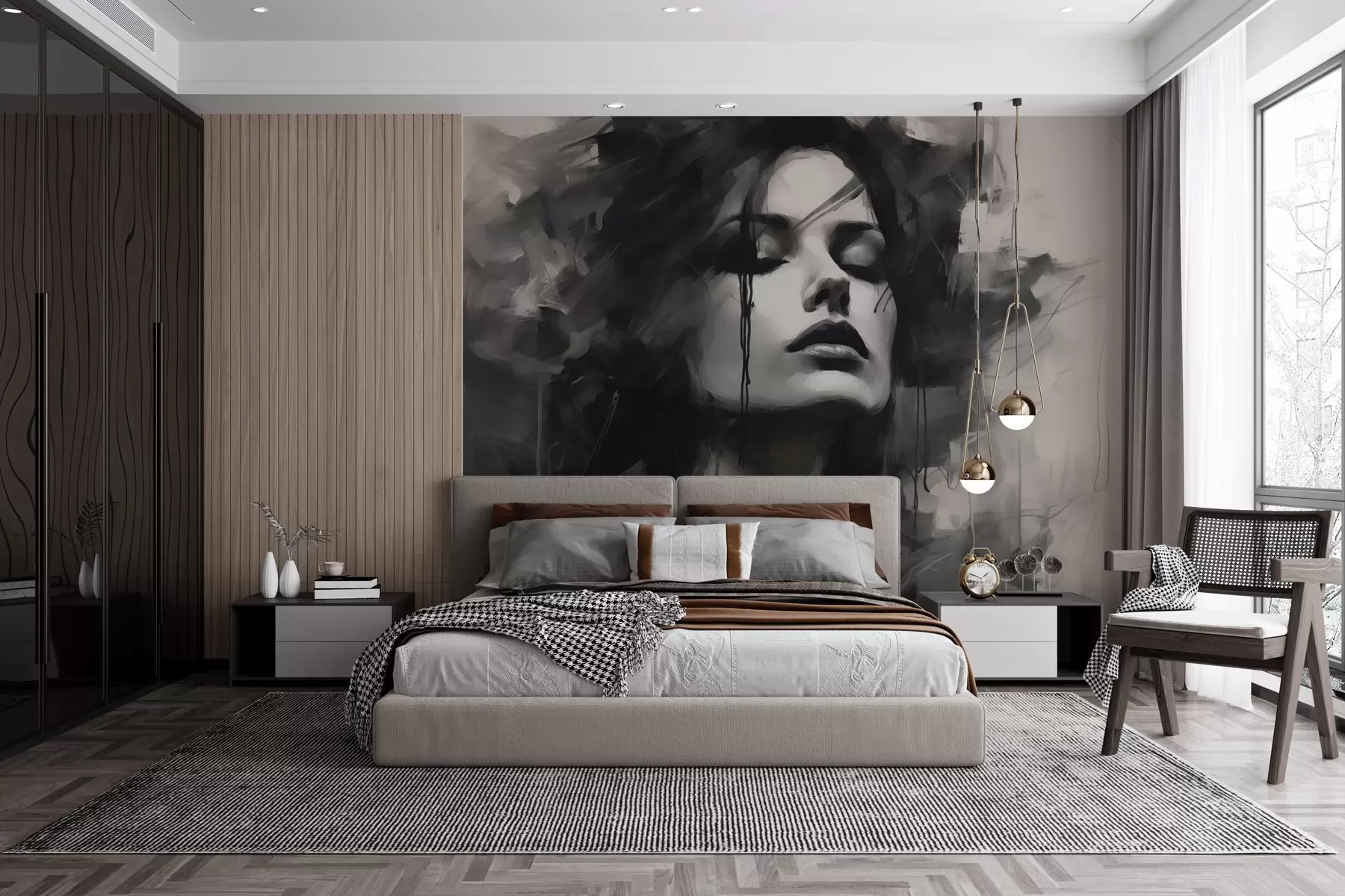 wall murals Портрет жене у сивој и црној одећи w04049