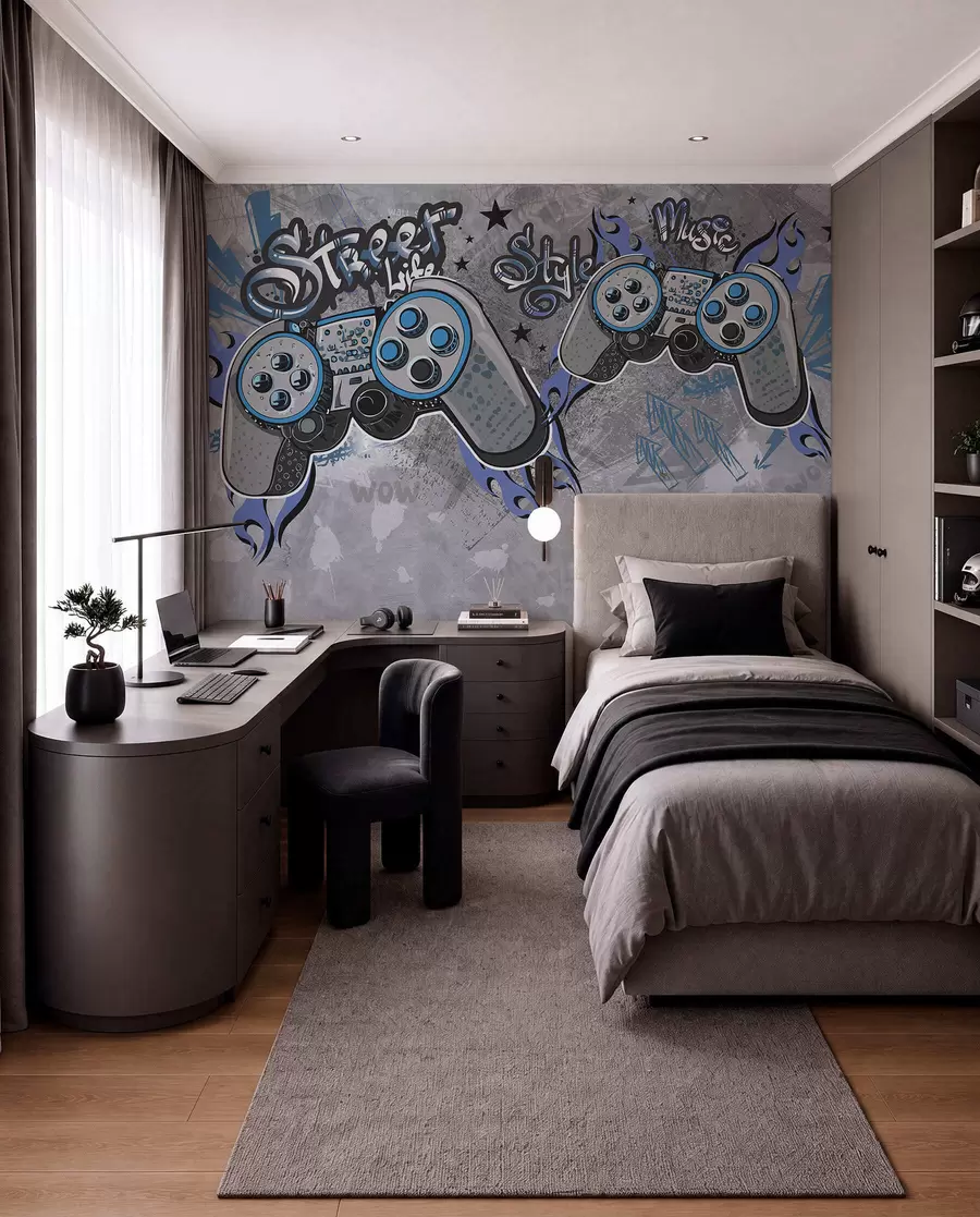 wall murals Конзоле у стилу уличне уметности на гранџ зиду w04054
