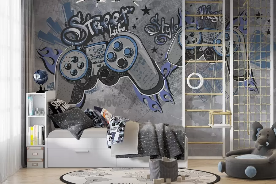 wall murals Конзоле у стилу уличне уметности на гранџ зиду w04054