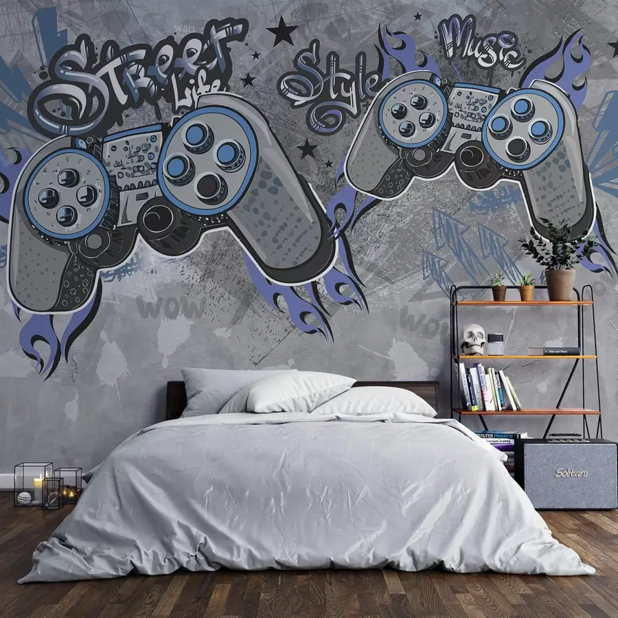 wall murals Конзоле у стилу уличне уметности на гранџ зиду w04054