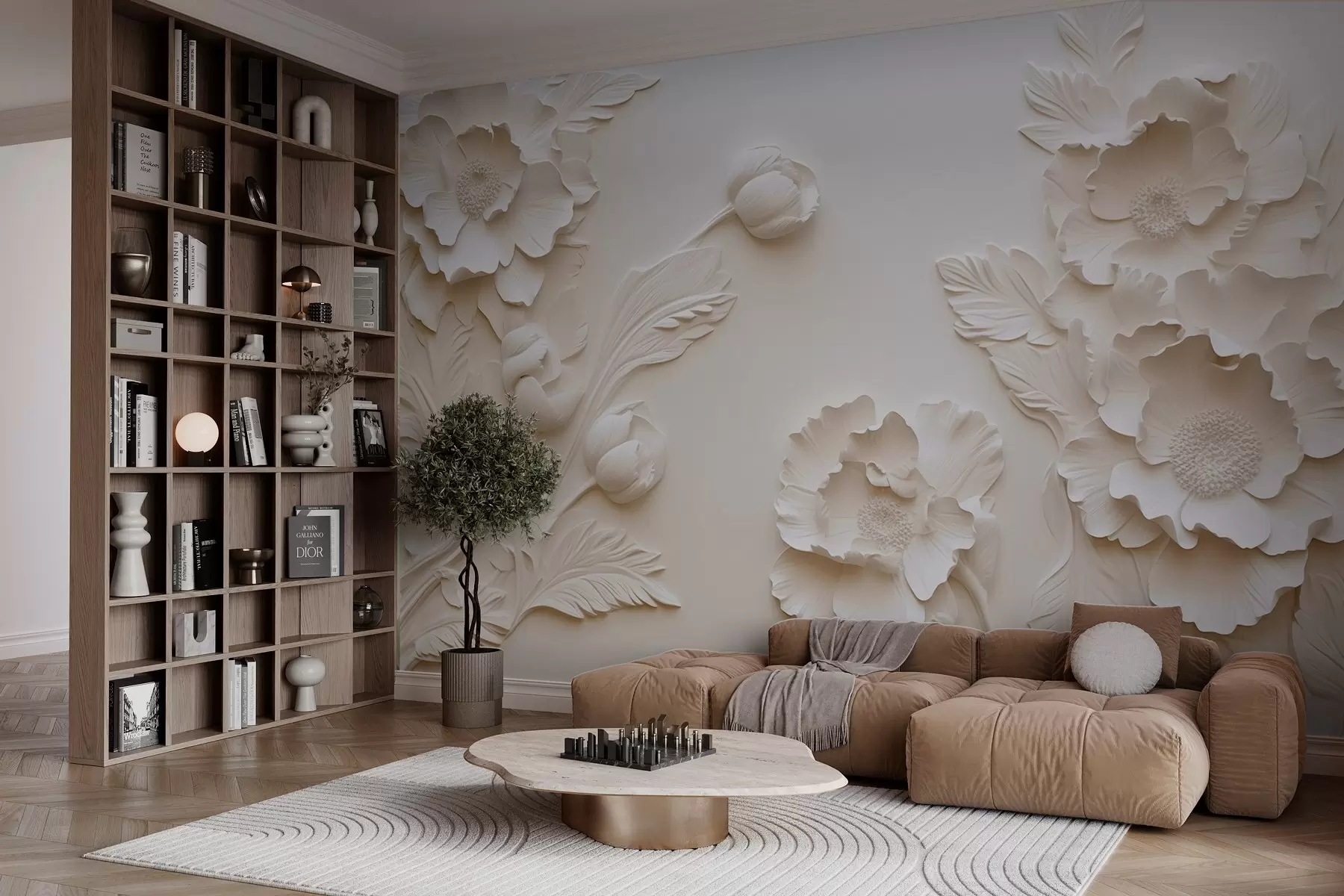 wall murals Цвеће у стилу барељефа у пастелним бојама w04060