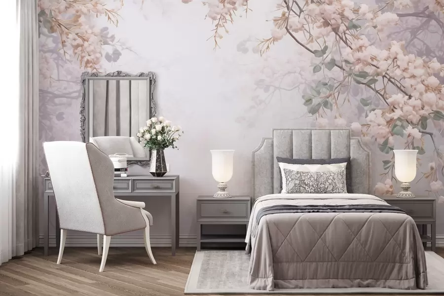 wall murals Гране цветајућег дрвета у магли w04062