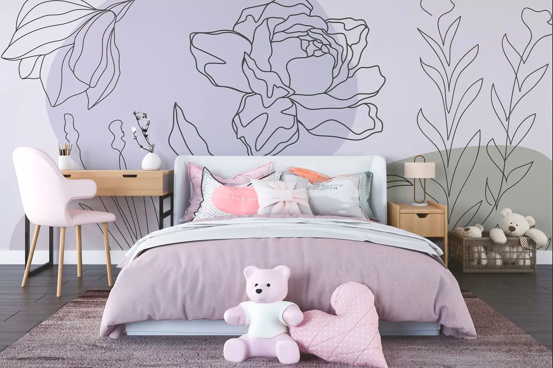 wall murals Нежне линије цвећа w09167v3