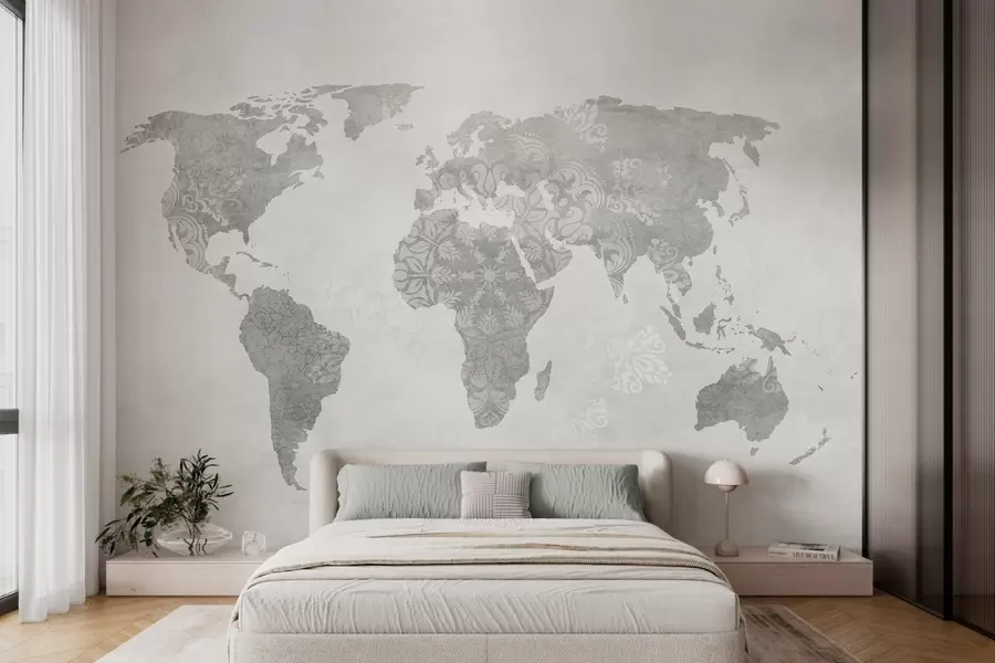 wall murals Мапа света са шаром, монохроматске нијансе w03954v1