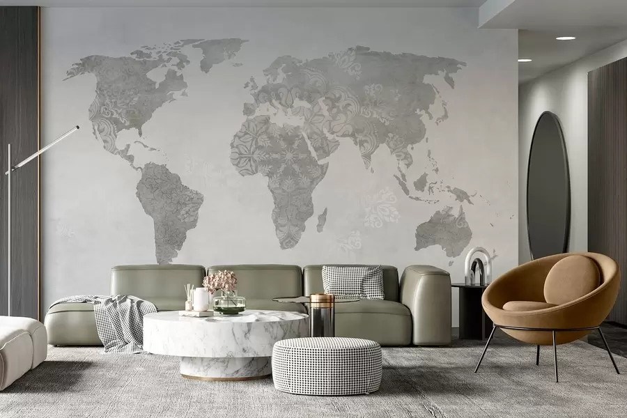 wall murals Мапа света са шаром, монохроматске нијансе w03954v1