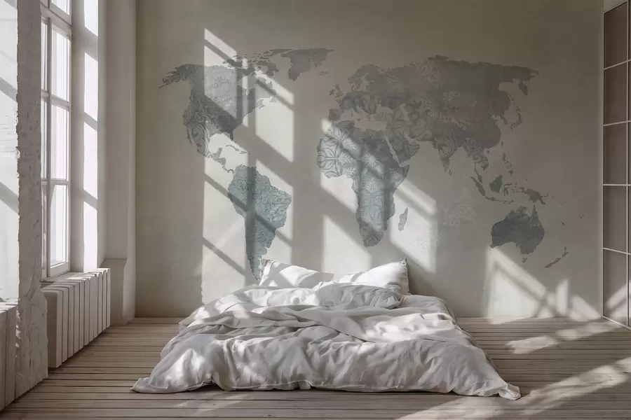 wall murals Мапа света са шаром, плаве нијансе w03954v2