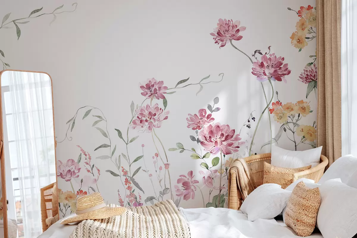 wall murals Нежна имитација дивљег цвећа у акварелу w03957