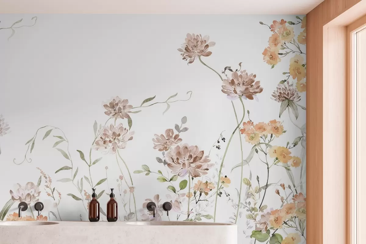 wall murals Имитација дивљег цвећа у акварелу w03957v1
