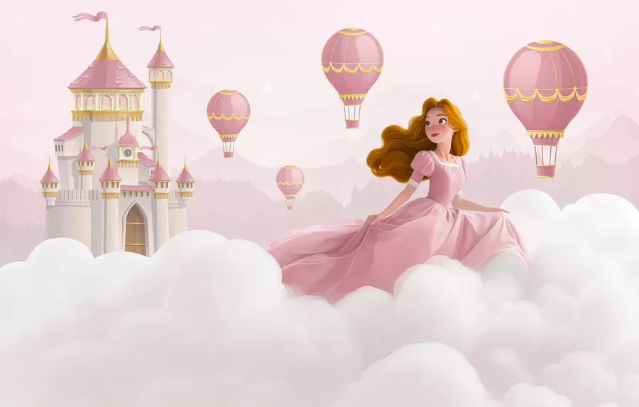 wall murals Принцеза међу облацима на позадини пејзажа са замком w04015v1