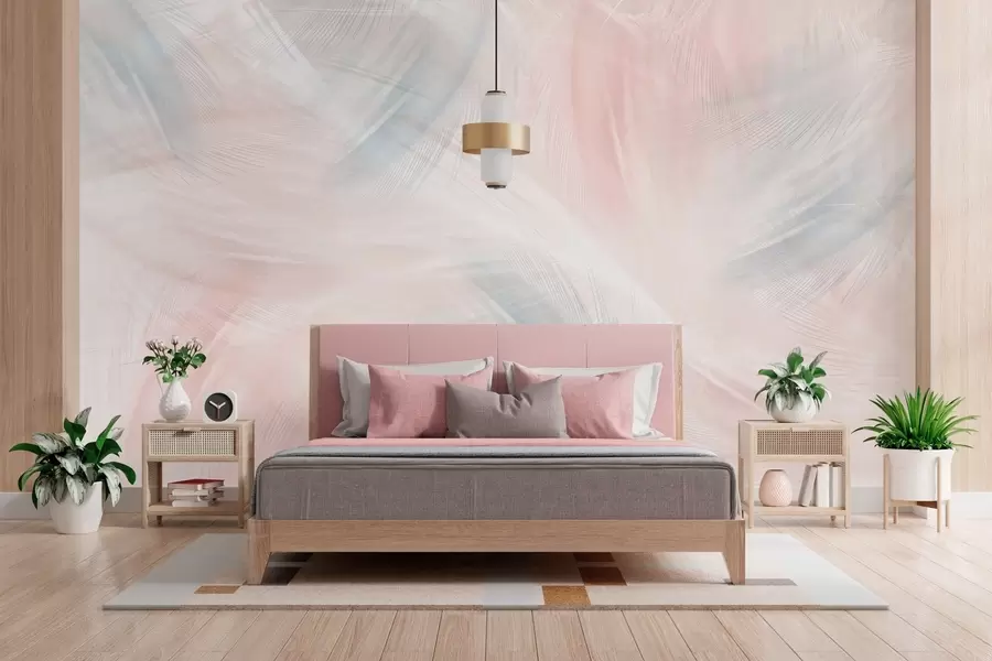 wall murals прозрачно перје у нијансама ружичасте и плаве w04071