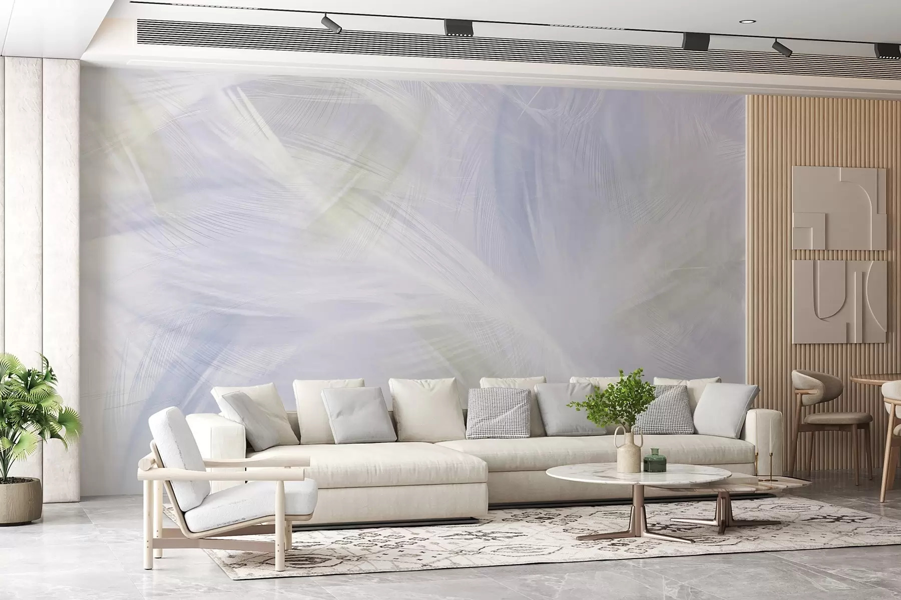 wall murals прозрачно перје у нијансама беж и плаве w04071v1