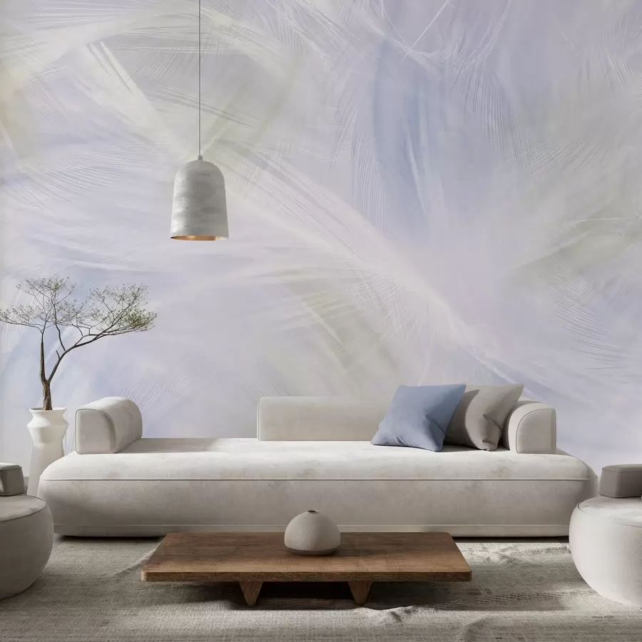 wall murals прозрачно перје у нијансама беж и плаве w04071v1