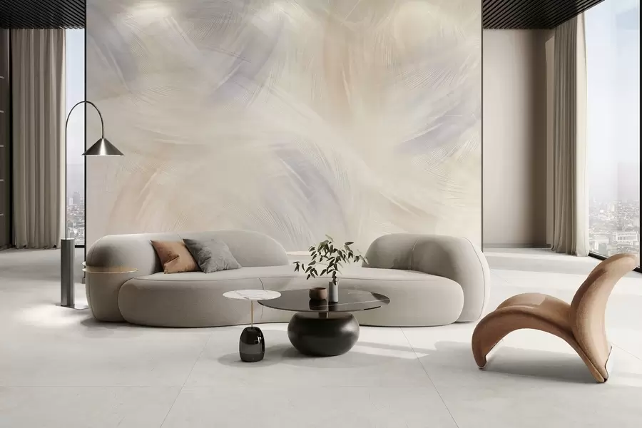 wall murals прозрачно перје у нијансама плаве и беж w04071v2