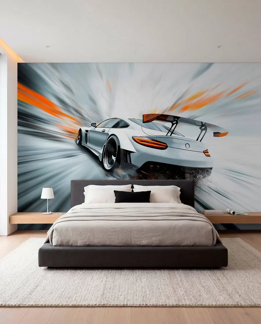 wall murals динамичан спортски аутомобил који јури кроз свемир w04074