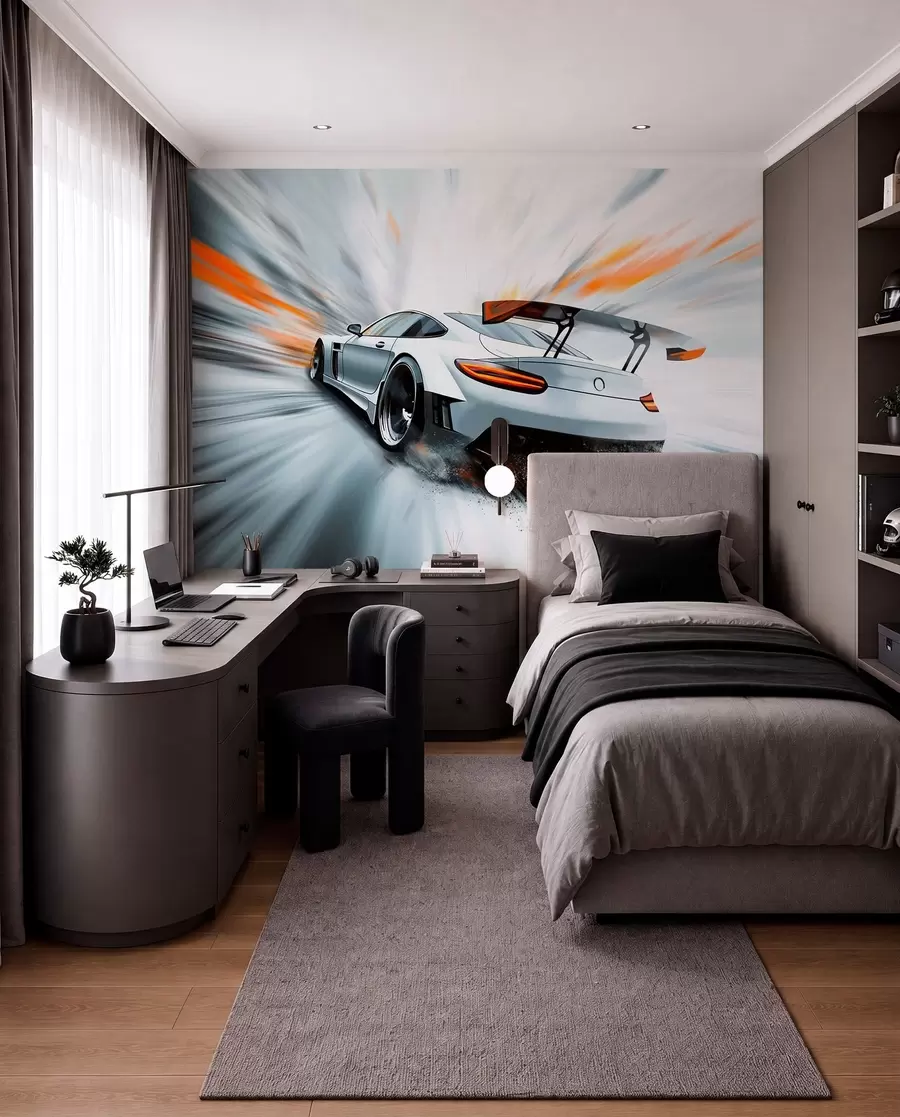 wall murals динамичан спортски аутомобил који јури кроз свемир w04074