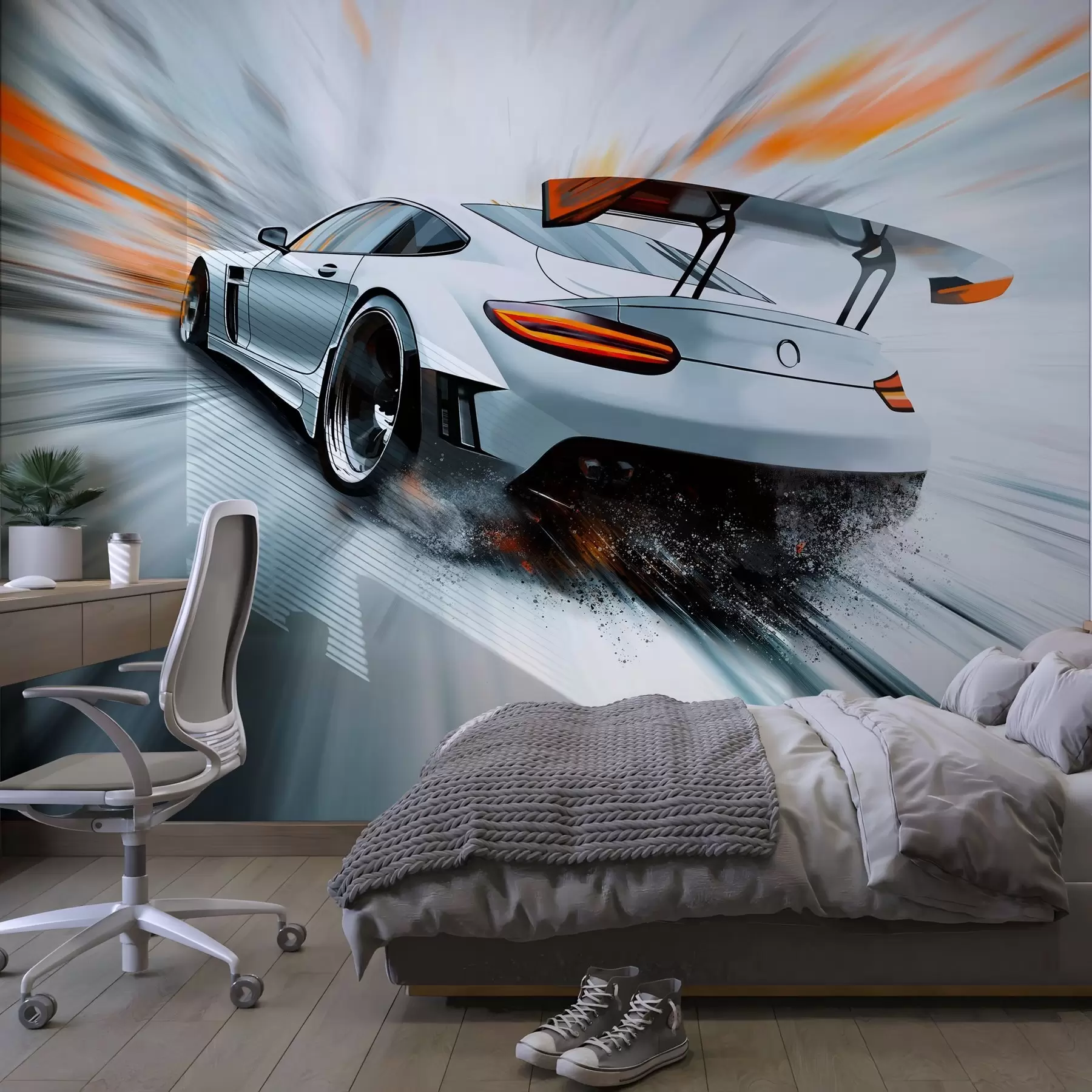 wall murals динамичан спортски аутомобил који јури кроз свемир w04074