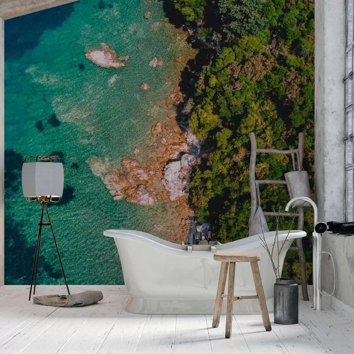 wall murals Шпанска морска обала са аквамаринском водом, боровом шумом, аерофотографијом w04099