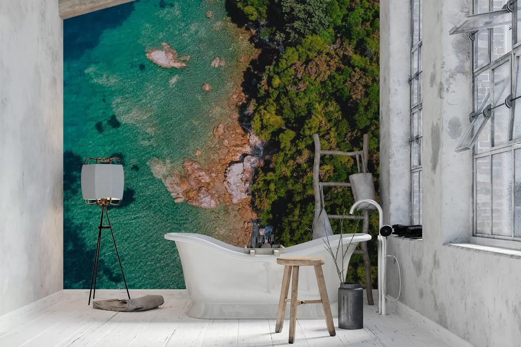 wall murals Шпанска морска обала са аквамаринском водом, боровом шумом, аерофотографијом w04099