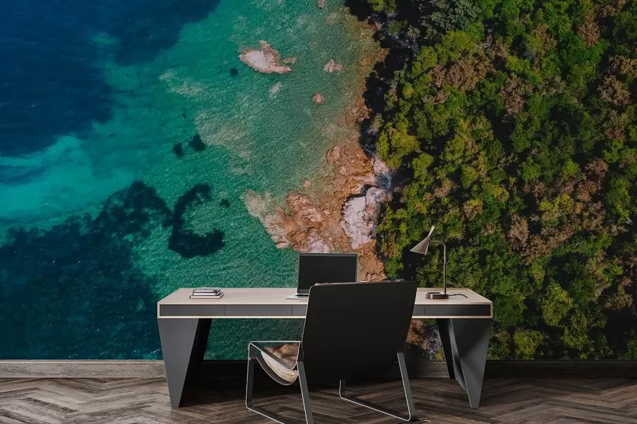 wall murals Шпанска морска обала са аквамаринском водом, боровом шумом, аерофотографијом w04099