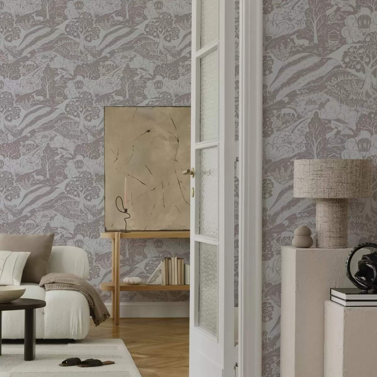 Позадина Пастелна илустрација бајке са животињама и дрвећем a00172v1