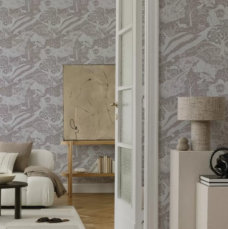 wall murals Пастелна илустрација бајке са животињама и дрвећем a00172v1