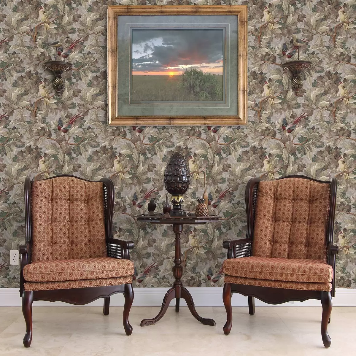 Позадина Птице на гранама у винтаге ботаничком стилу a00175