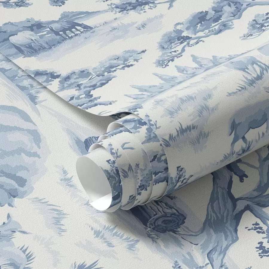 wall murals Сеоски пејзаж у плавим тоновима са овцама и дрвећем a00178