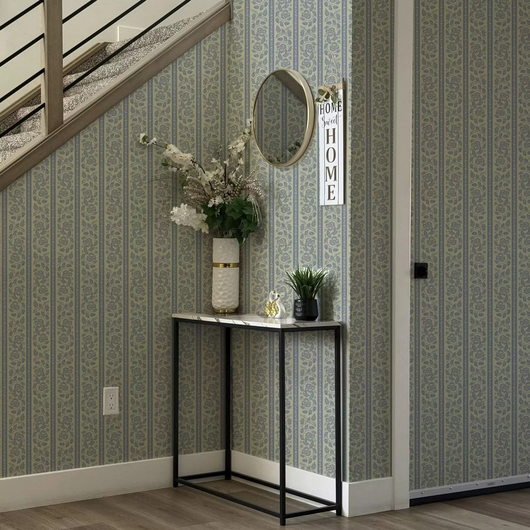 wall murals Пругасти цветни орнамент са жировима у плавим и беж тоновима a00181