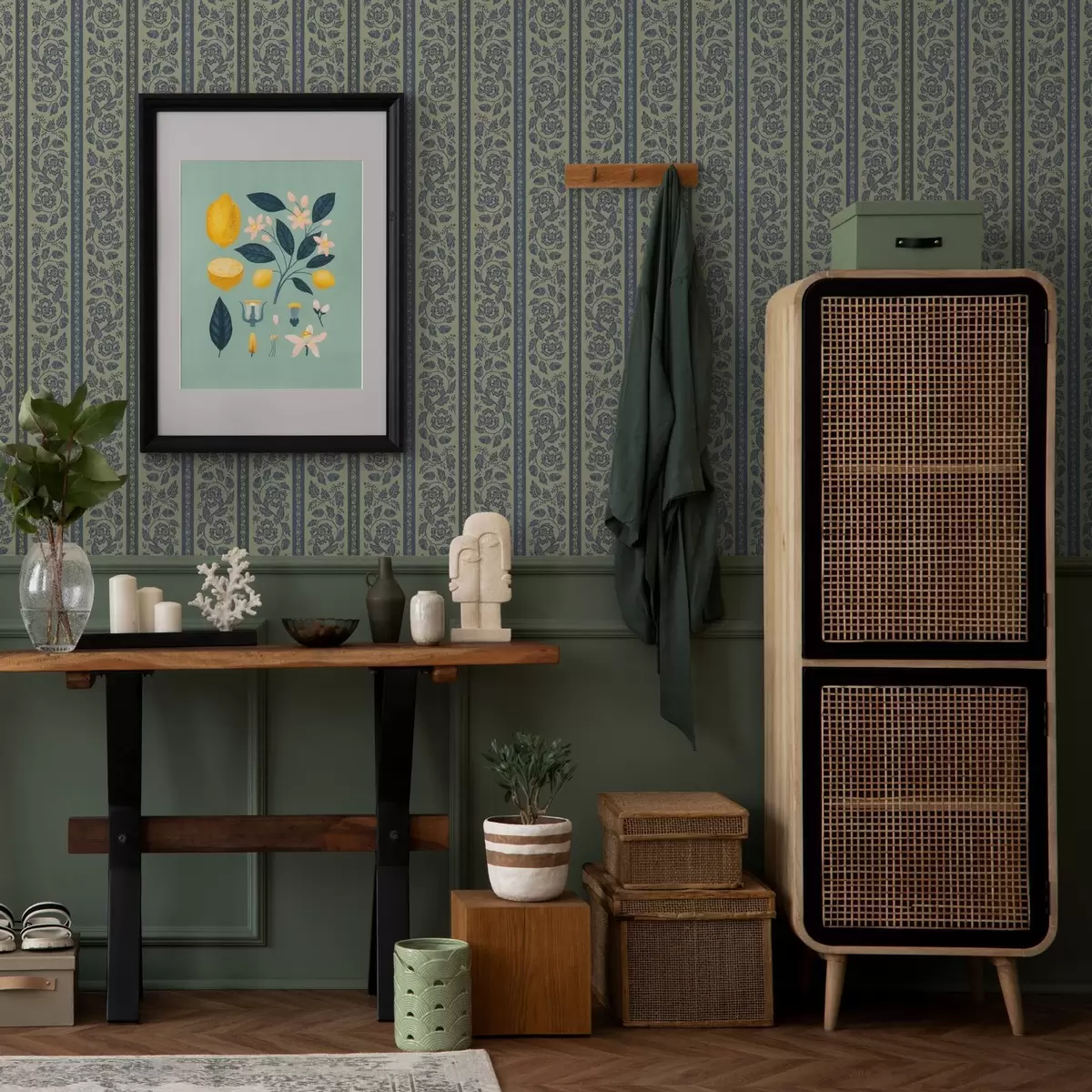 Позадина Винтаж плави украс са цвећем и жиром a00181v1