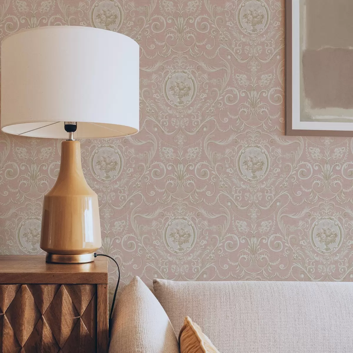 Позадина Розе класични узорак са медаљонима и цвећем a00185