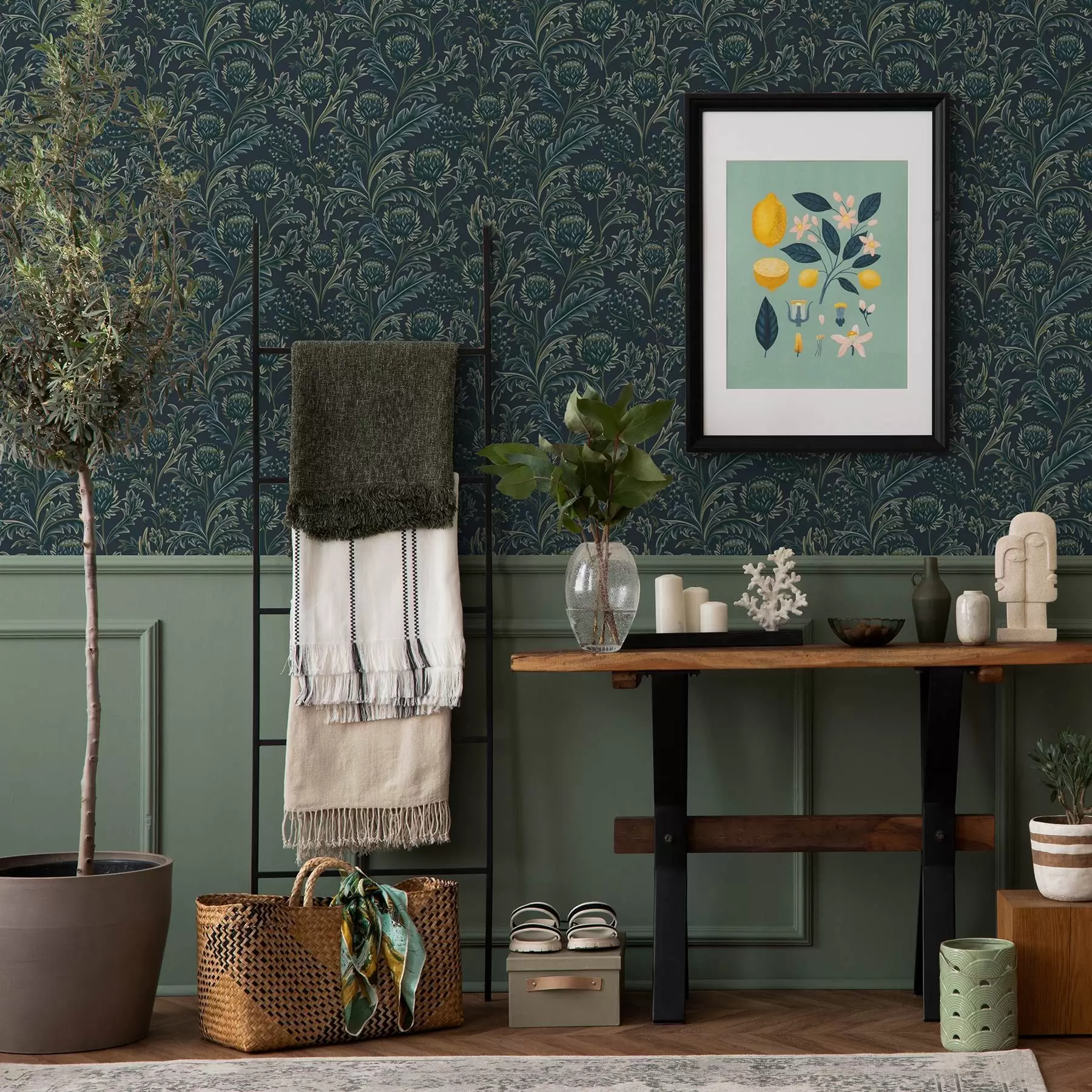 wall murals Тамнозелени цветни узорак са артичокама a00186