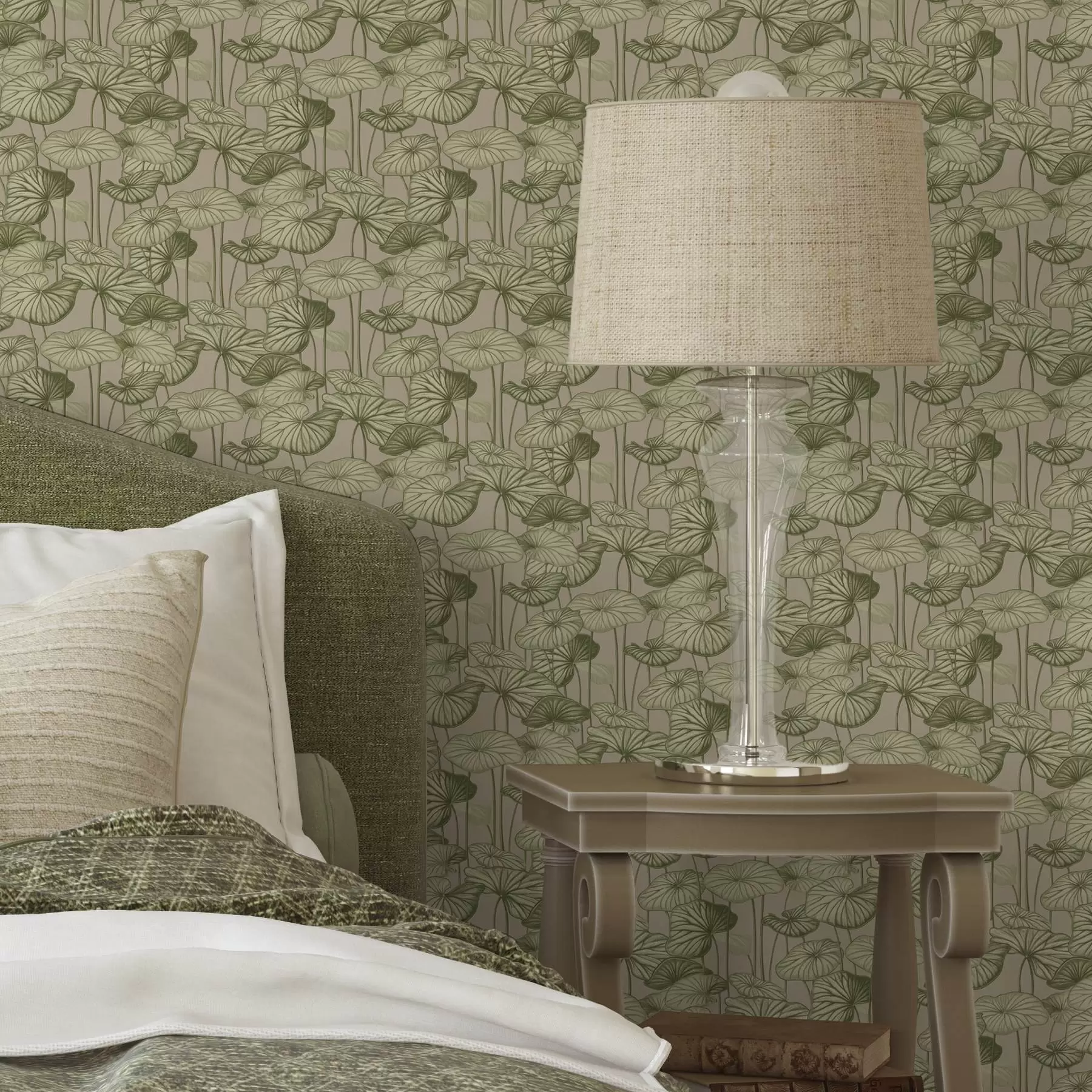 wall murals Графички лотосови листови у ретро стилу на беж позадини a00188