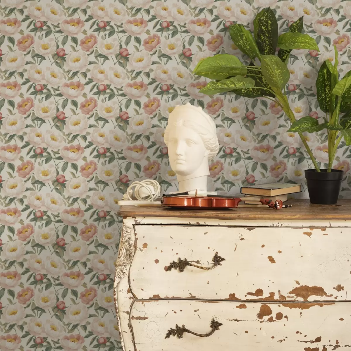 Позадина Акварел божури у светлим бојама у ретро стилу a00193