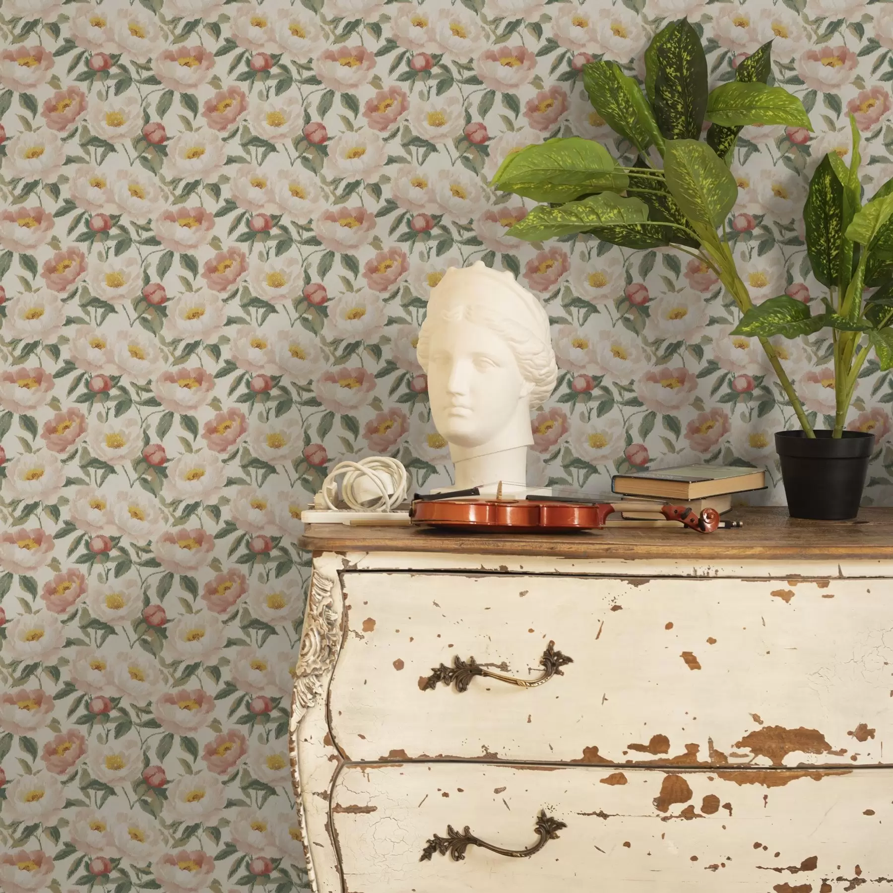 wall murals Акварел божури у светлим бојама у ретро стилу a00193