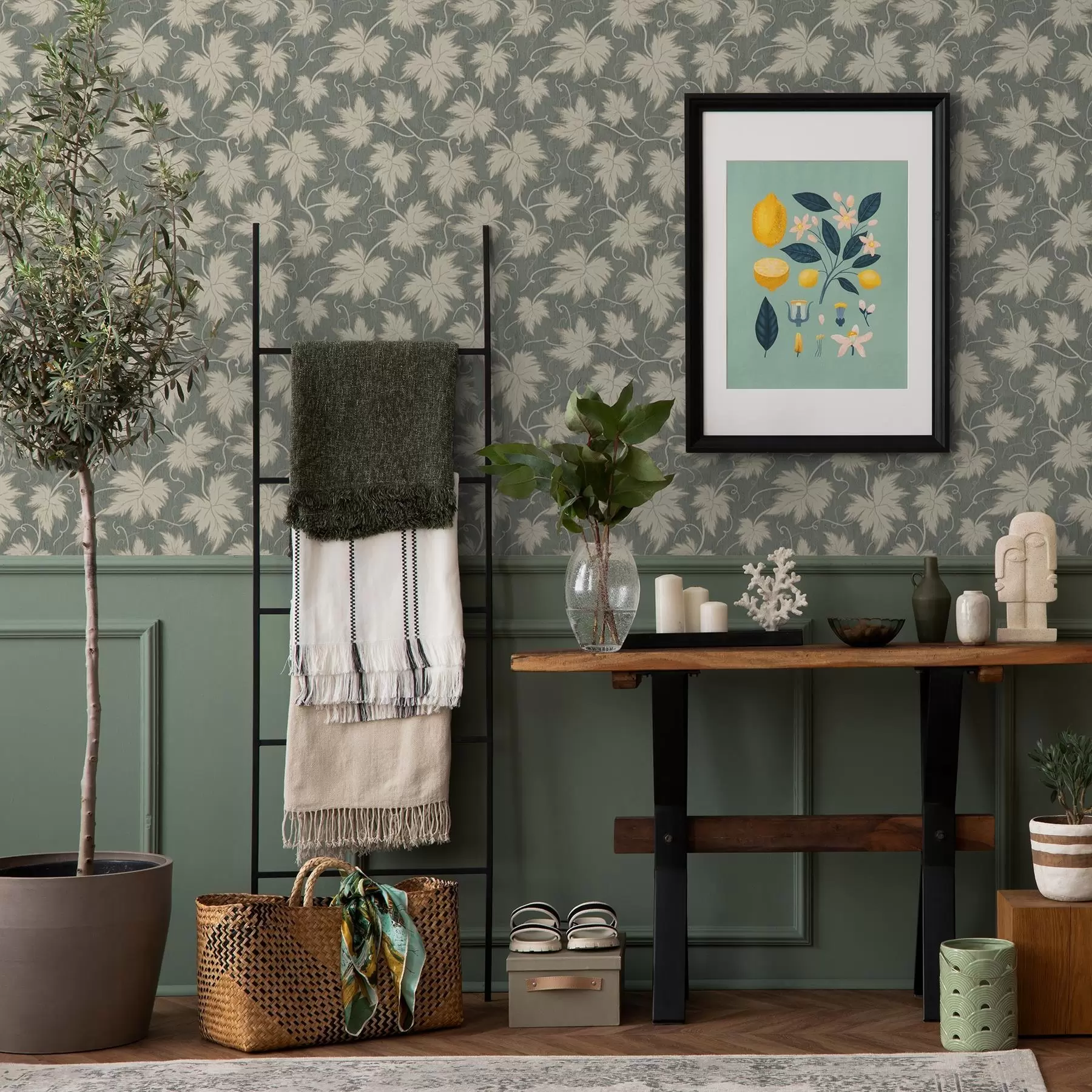 wall murals Бели лист грожђа на зеленој позадини a00194