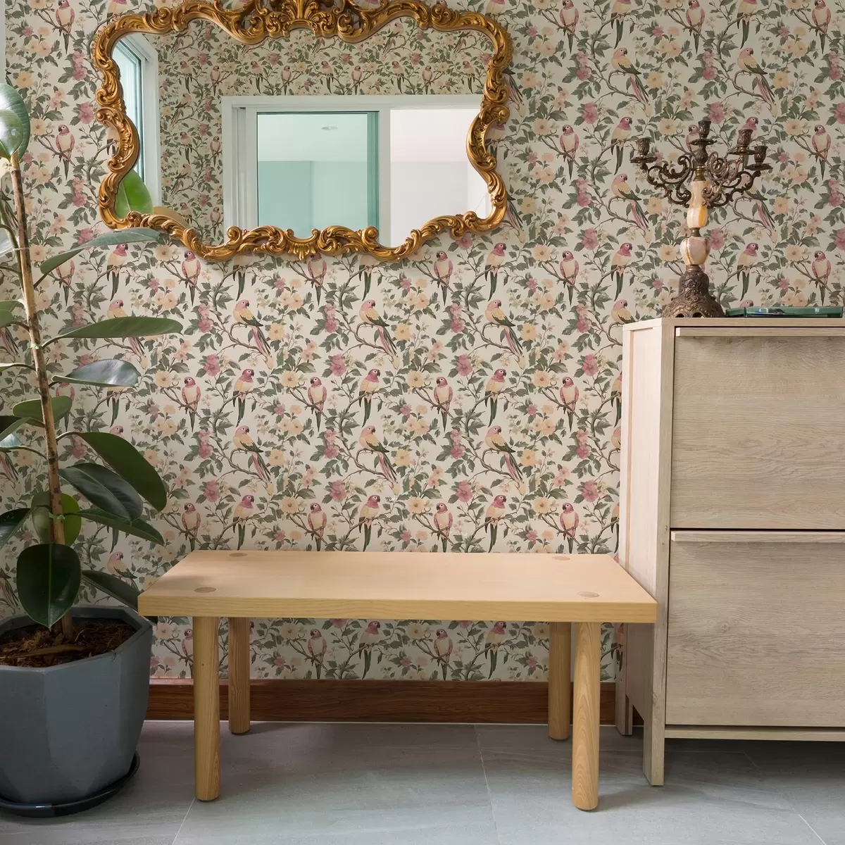 Позадина Тропске птице на цветним гранама у пастелним бојама a00199