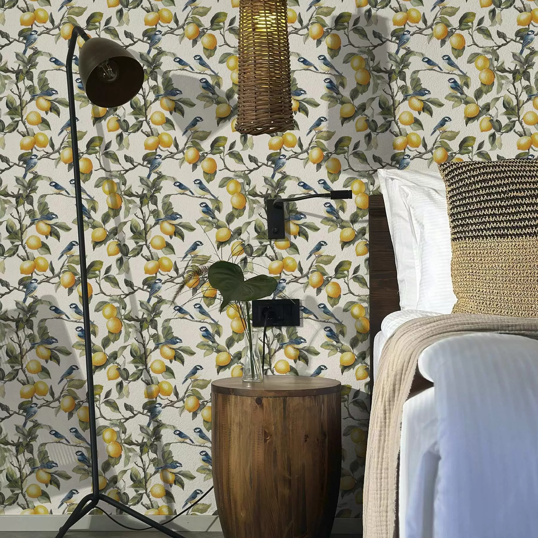 wall murals Птице и лимуни на гранама, акварелни ботанички цртеж a00207