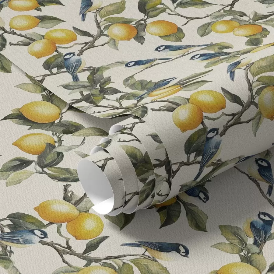 wall murals Птице и лимуни на гранама, акварелни ботанички цртеж a00207