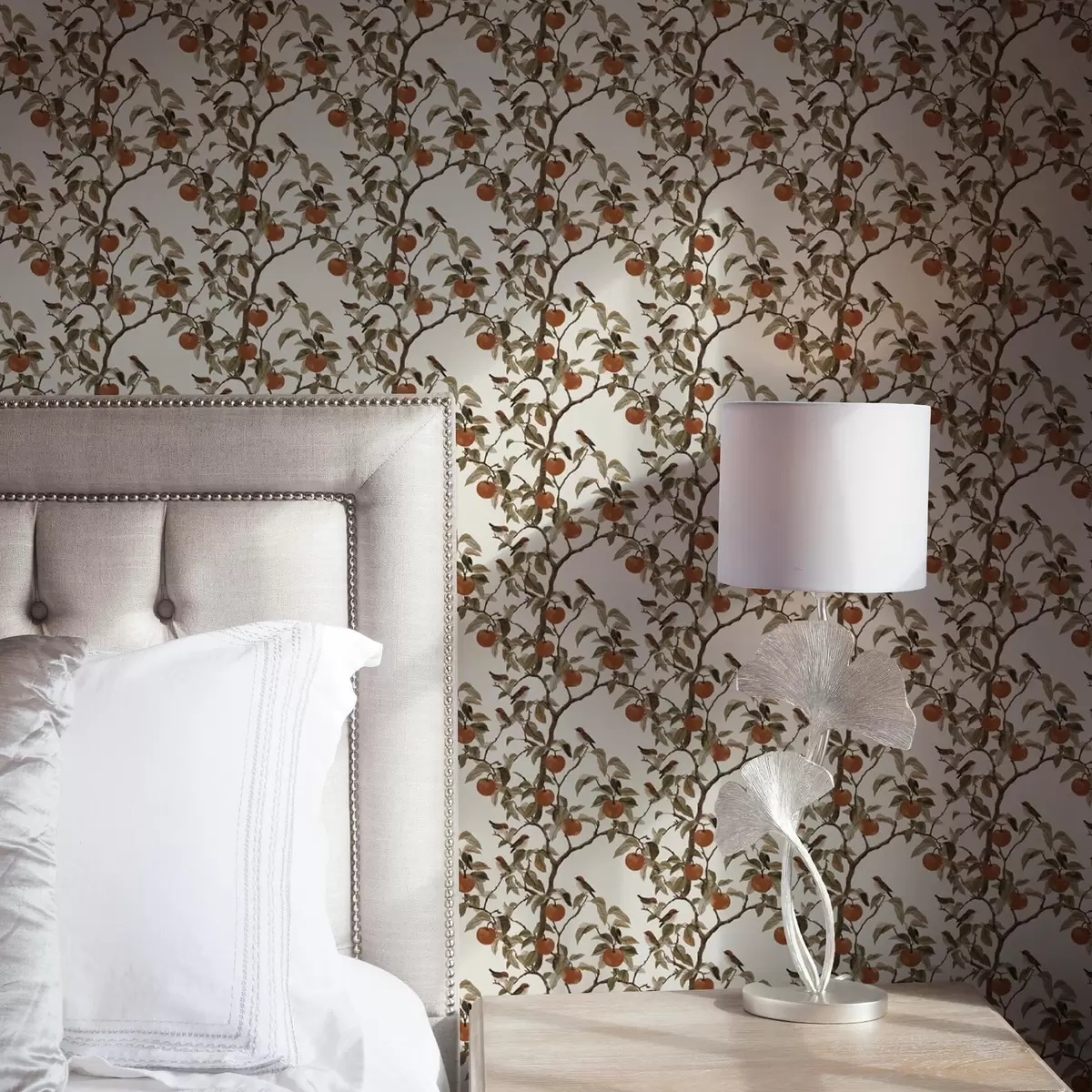 Позадина Птице и поморанџе на гранама, винтаге ботаника a00208