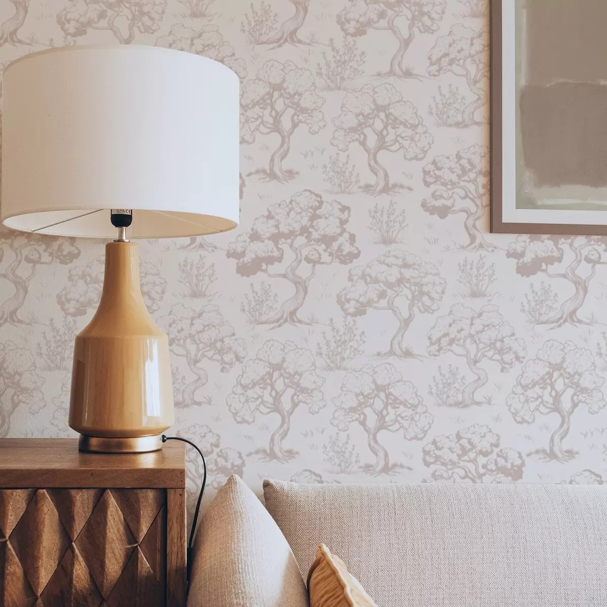 Позадина Монохроматске силуете дрвећа у винтаге стилу, беж шема боја a00210